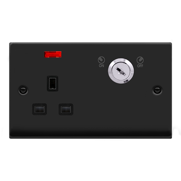 Click Deco 13A DP Key Lockable Switched Socket with Neon Black Inserts VPxx655BK