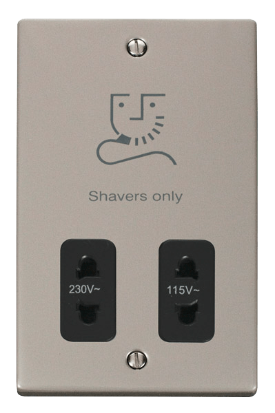 Click Deco 115V to 230V Dual Shaver Socket Outlet Black Inserts VPxx100BK