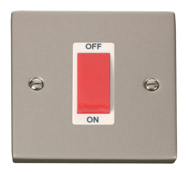 Click Deco 45A DP 1 Gang Switch Red Rocker White Inserts VPxx200WH
