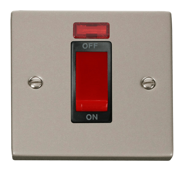 Click Deco 45A DP 1 Gang Switch Red Rocker with Neon Black Inserts VPxx201BK