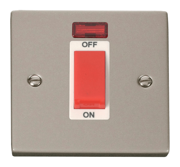 Click Deco 45A DP 1 Gang Switch Red Rocker with Neon White Inserts VPxx201WH