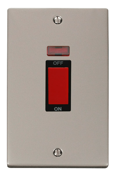 Click Deco 45A DP 2 Gang Switch Red Rocker with Neon Black Inserts VPxx203BK