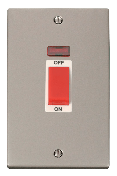 Click Deco 45A DP 2 Gang Switch Red Rocker with Neon White Inserts VPxx203WH