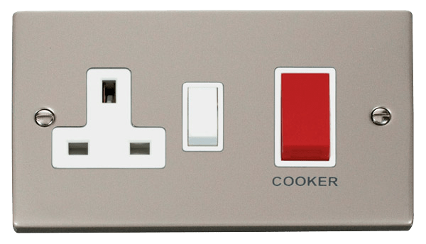 Click Deco 45A DP Switch with 13A DP Switched Socket Outlet Red Rocker White Inserts VPxx204WH