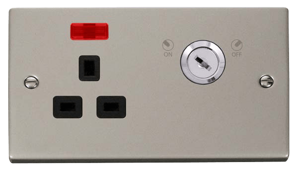 Click Deco 13A DP Key Lockable Switched Socket with Neon Black Inserts VPxx655BK