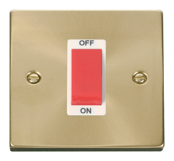 Click Deco 45A DP 1 Gang Switch Red Rocker White Inserts VPxx200WH