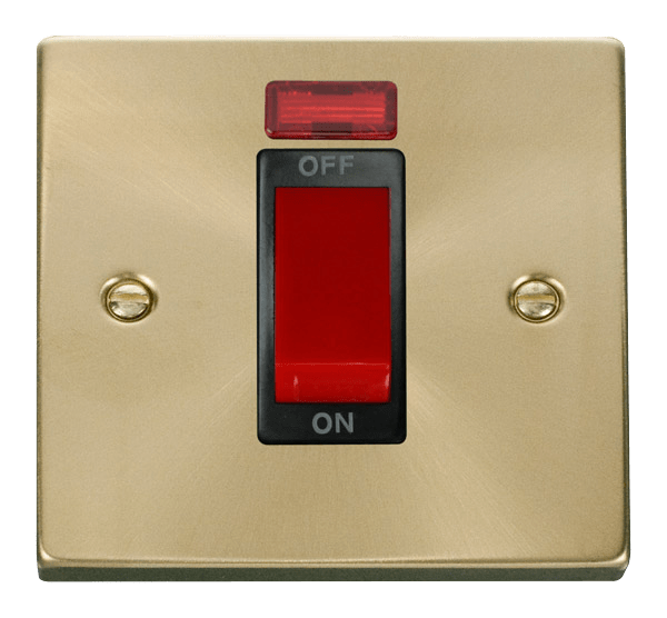 Click Deco 45A DP 1 Gang Switch Red Rocker with Neon Black Inserts VPxx201BK
