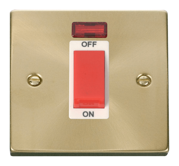 Click Deco 45A DP 1 Gang Switch Red Rocker with Neon White Inserts VPxx201WH