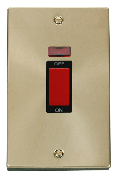 Click Deco 45A DP 2 Gang Switch Red Rocker with Neon Black Inserts VPxx203BK