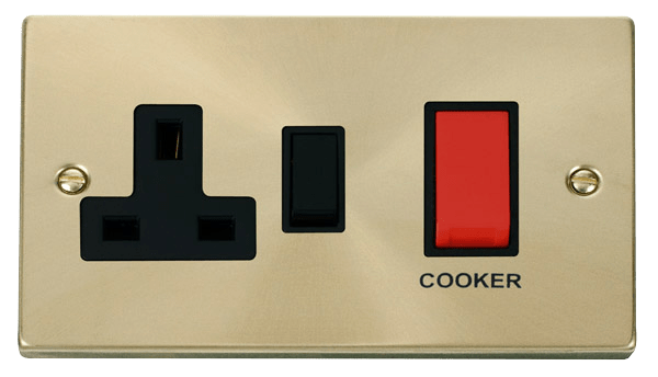 Click Deco 45A DP Switch with 13A DP Switched Socket Outlet Red Rocker Black Inserts VPxx204BK