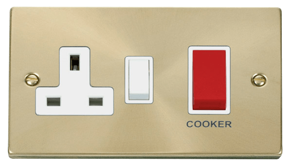 Click Deco 45A DP Switch with 13A DP Switched Socket Outlet Red Rocker White Inserts VPxx204WH
