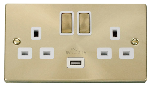Click Deco 2 Gang 13A Switched Socket with 2.1A Type A USB Outlets White Inserts VPxx570WH