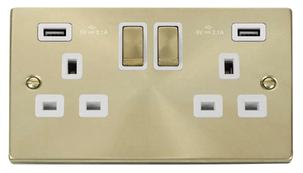 Click Deco 2 Gang 13A Switched Socket with Twin 2.1A Type A USB Outlets White Inserts VPxx580WH