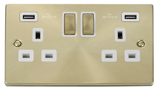 Click Deco 2 Gang 13A Switched Socket with Twin 2.1A Type A USB Outlets White Inserts VPxx580WH
