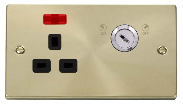 Click Deco 13A DP Key Lockable Switched Socket with Neon Black Inserts VPxx655BK