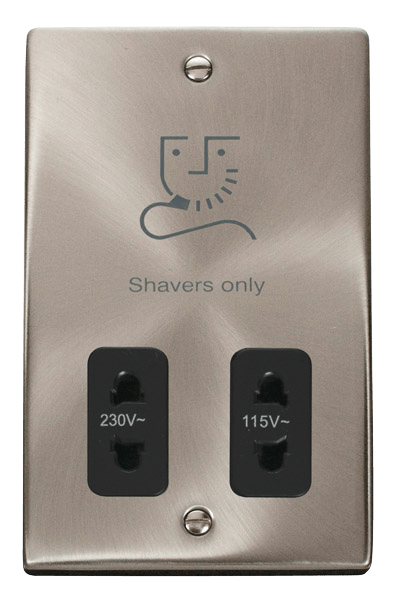 Click Deco 115V to 230V Dual Shaver Socket Outlet Black Inserts VPxx100BK