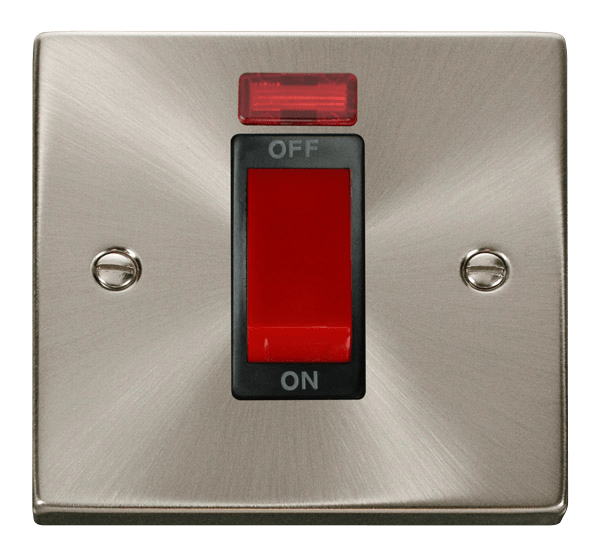 Click Deco 45A DP 1 Gang Switch Red Rocker with Neon Black Inserts VPxx201BK