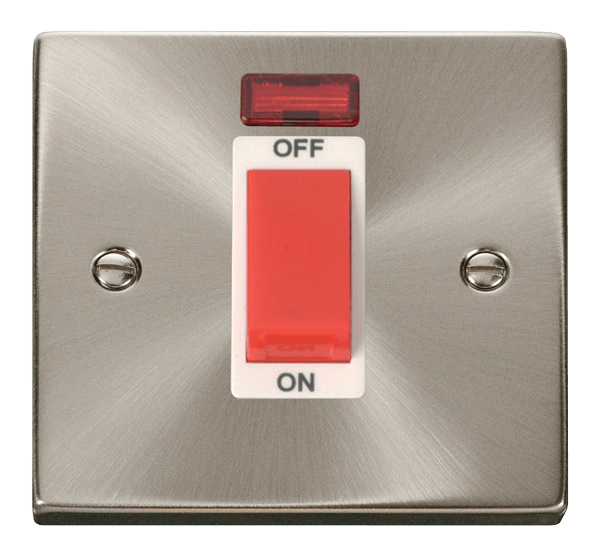 Click Deco 45A DP 1 Gang Switch Red Rocker with Neon White Inserts VPxx201WH