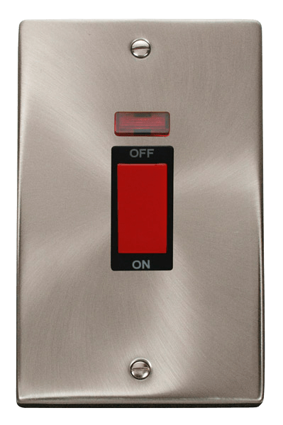 Click Deco 45A DP 2 Gang Switch Red Rocker with Neon Black Inserts VPxx203BK