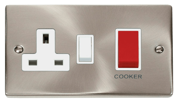 Click Deco 45A DP Switch with 13A DP Switched Socket Outlet Red Rocker White Inserts VPxx204WH