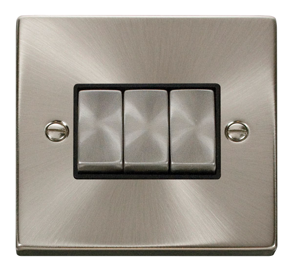 Click Deco 10AX 3 Gang 2 Way Switch Black Inserts VPxx413BK