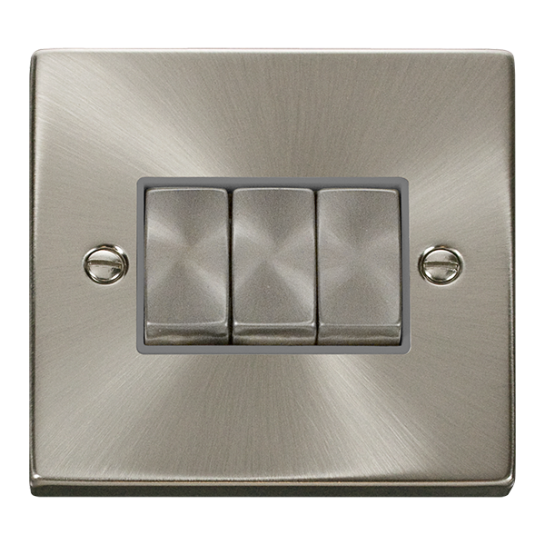 Click Deco 10AX 3 Gang 2 Way Switch Grey Inserts VPxx413GY