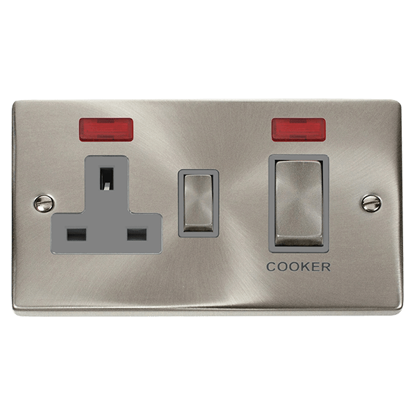 Click Deco 45A DP Switch with 13A DP Switched Socket Outlet with Neon Grey Inserts VPxx505GY