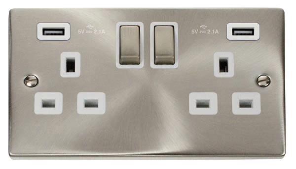 Click Deco 2 Gang 13A Switched Socket with Twin 2.1A Type A USB Outlets White Inserts VPxx580WH