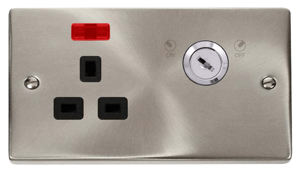 Click Deco 13A DP Key Lockable Switched Socket with Neon Black Inserts VPxx655BK