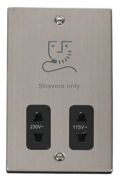 Click Deco 115V to 230V Dual Shaver Socket Outlet Black Inserts VPxx100BK