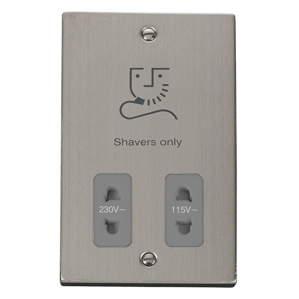 Click Deco 115V to 230V Dual Shaver Socket Outlet Grey Inserts VPxx100GY