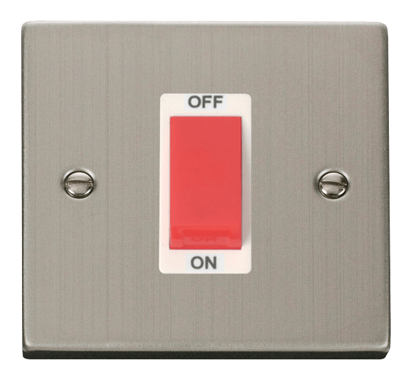 Click Deco 45A DP 1 Gang Switch Red Rocker White Inserts VPxx200WH