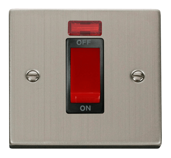 Click Deco 45A DP 1 Gang Switch Red Rocker with Neon Black Inserts VPxx201BK