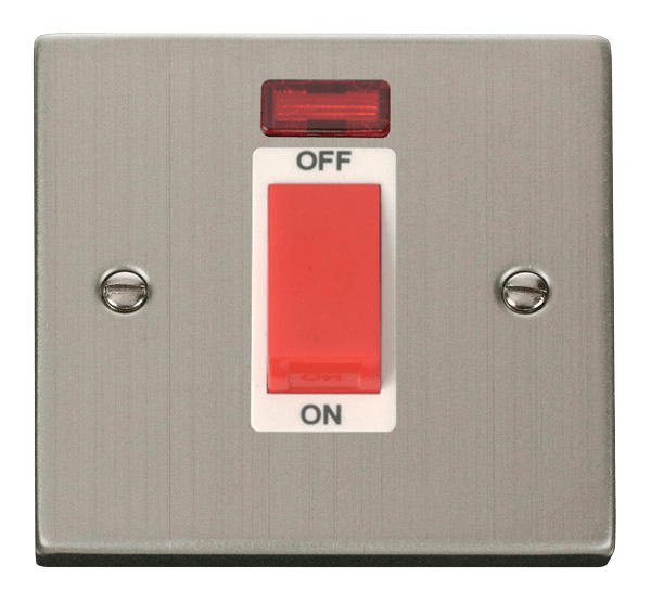 Click Deco 45A DP 1 Gang Switch Red Rocker with Neon White Inserts VPxx201WH