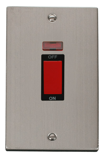 Click Deco 45A DP 2 Gang Switch Red Rocker with Neon Black Inserts VPxx203BK