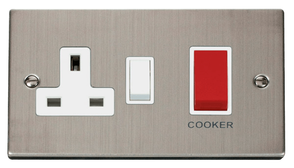 Click Deco 45A DP Switch with 13A DP Switched Socket Outlet Red Rocker White Inserts VPxx204WH
