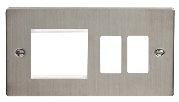 Click Deco Grid Pro 2 Gang Hotel Accessory Plate with Twin New Media Aperture VPxx31102