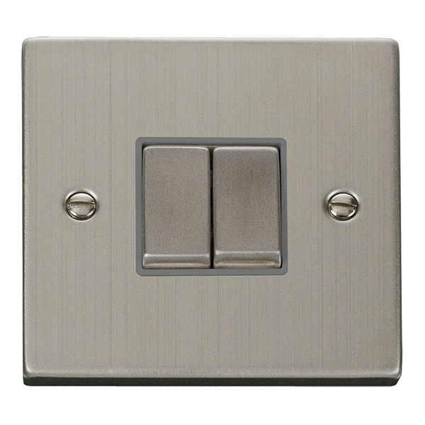 Click Deco 10AX 2 Gang 2 Way Switch Grey Inserts VPxx412GY