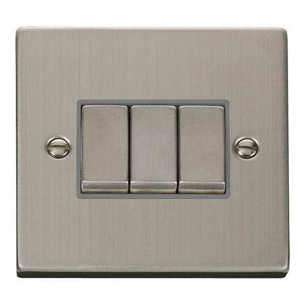 Click Deco 10AX 3 Gang 2 Way Switch Grey Inserts VPxx413GY