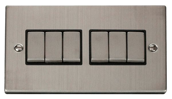 Click Deco 10AX 6 Gang 2 Way Switch Black Inserts VPxx416BK