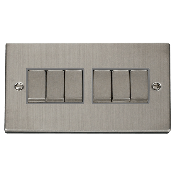 Click Deco 10AX 6 Gang 2 Way Switch Grey Inserts VPxx416GY