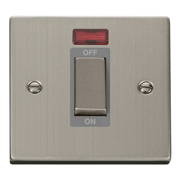 Click Deco 45A DP 1 Gang Switch with Neon Grey Inserts VPxx501GY