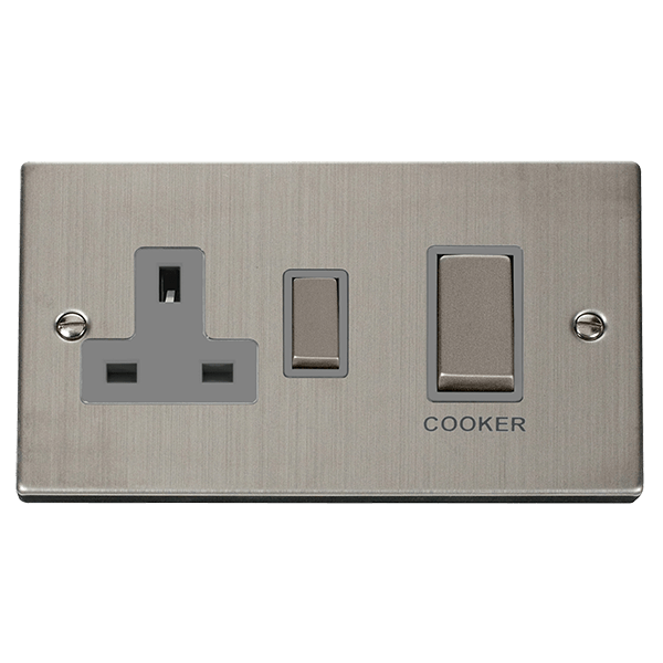 Click Deco 45A DP Switch with 13A DP Switched Socket Outlet Grey Inserts VPxx504GY