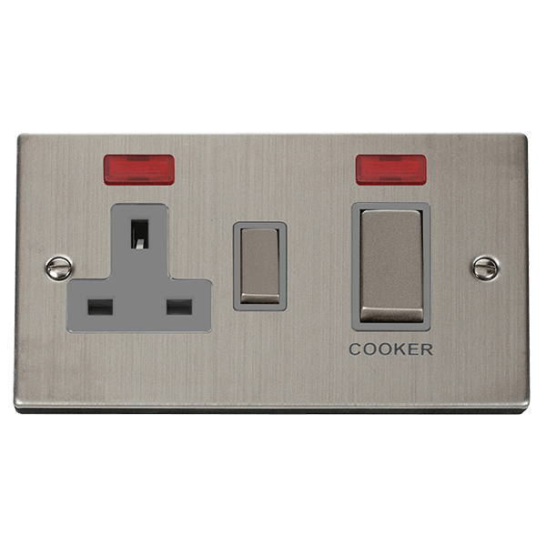 Click Deco 45A DP Switch with 13A DP Switched Socket Outlet with Neon Grey Inserts VPxx505GY