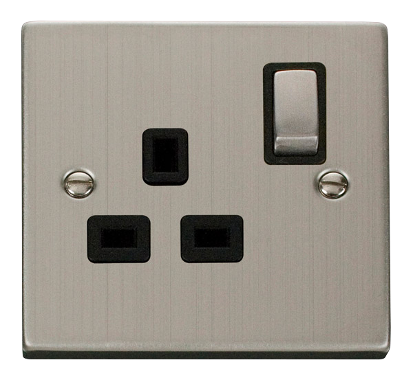 Click Deco 1 Gang 13A Switch Socket Black Inserts VPxx535BK