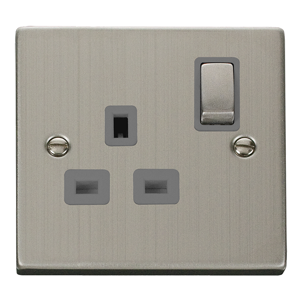 Click Deco 1 Gang 13A Switch Socket Grey Inserts VPxx535GY