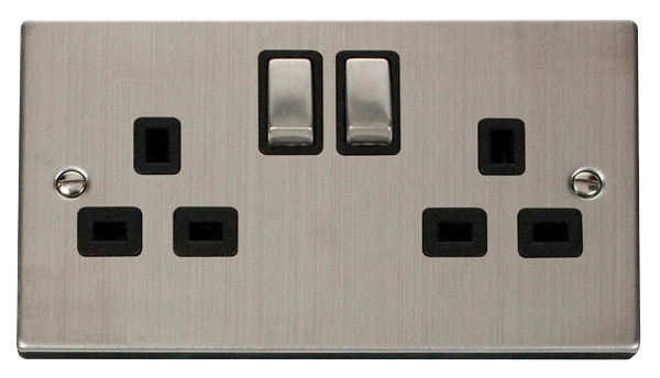 Click Deco 2 Gang 13A DP Switch Socket Black Inserts VPxx536BK