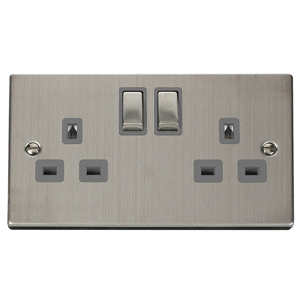 Click Deco 2 Gang 13A DP Switch Socket Grey Inserts VPxx536GY