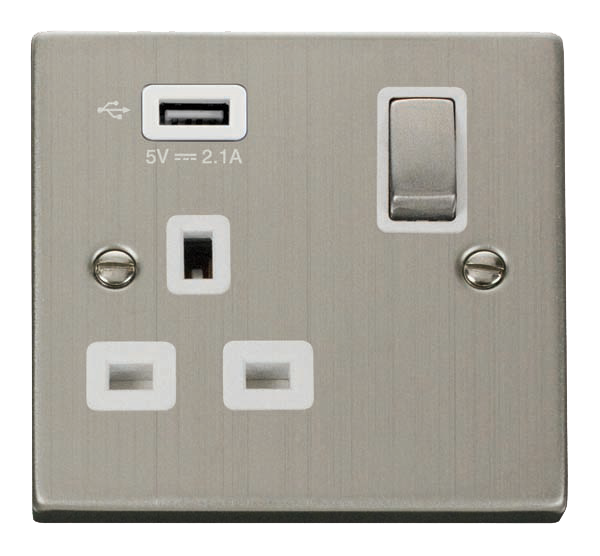 Click Deco 1 Gang 13A Switched Socket with 2.1A Type A USB Outlets White Inserts VPxx571UWH
