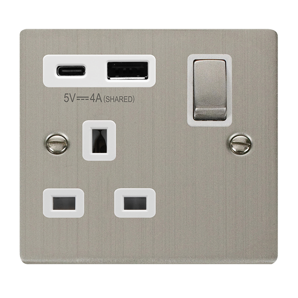 Click Deco 1 Gang 13A Switch Socket with 4A Type A & C USB Outlets White Inserts VPxx585WH